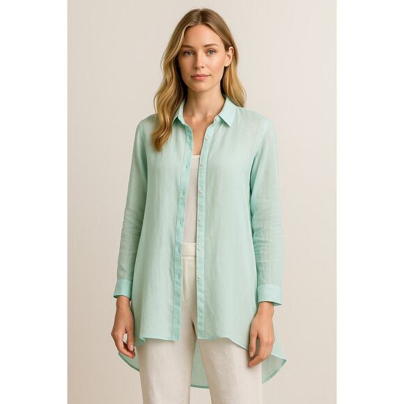 Eileen Fisher Tops - Eileen Fisher Organic Linen Tunic Top Sz S Green Minimalist Lagenlook Coastal